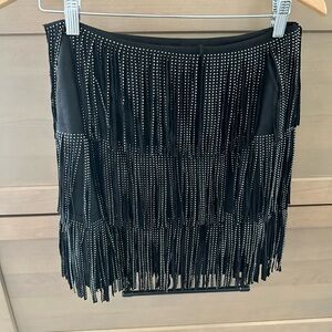 Cowgirl-Style Black Fringe Skirt with Studded Gem Details ✨🤠
